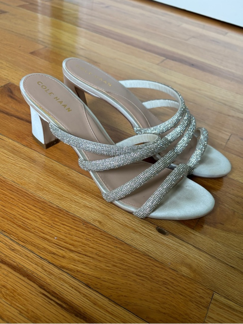 Cole Haan Rhinestone Strappy Silver Slide Mules